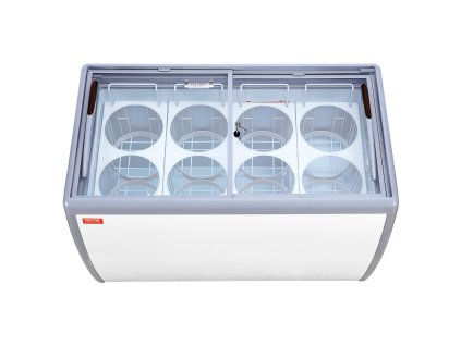 Mraziaca truhlica 370 L, sklenený vrch, 8 vaničiek, 2 posuvné dvere