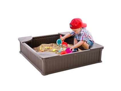 Pieskovisko so sedadlami v rohoch a podložkou 48.6×48.6×12.4 in