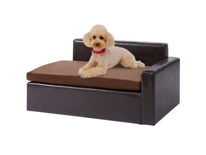 Psia pohovka pre stredné psy a mačky, mäkká koža, 110 lbs, čierna