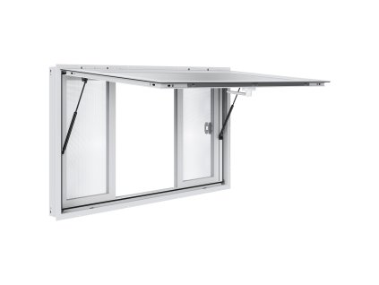 Servisné okno pre stánok 60×36" hliníkové, 4 posuvné okná, markíza 85°