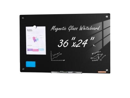 Sklenená magnetická tabuľa 36×24" na stenu s gumou a 2 fixkami