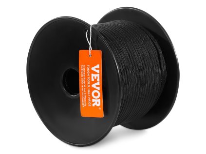 Spletené nylonové lano 3/16 in × 250 ft, 32 prameňov, 720 lbs, čierne