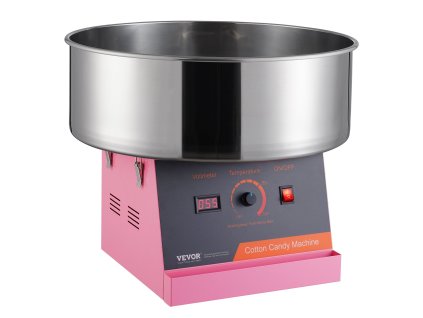 Stroj na cukrovú vatu 1000W, nerezová misa, naberačka na cukor, ružový