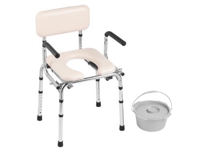 Toaletná stolička, čalúnené sedadlo, 7 výšok, 5.8L vedro, 350LBS