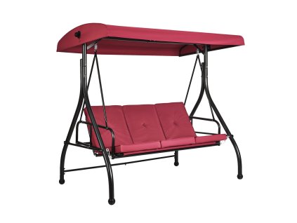 Záhradná 3-miestna hojdačka, nastav. strieška, oceľový rám, bordová