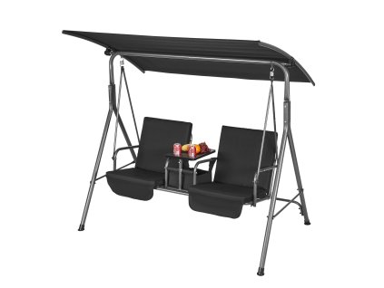Záhradná hojdačka pre 2 osoby, nastaviteľná strieška, oceľový rám