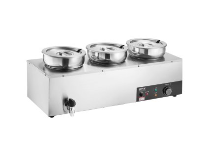 Elektrický ohrievač polievok 3×7.4QT nerez 1200W 86~185°F reset