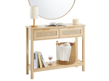 Konzolový stolík z ratanu, 2 zásuvky, posuvné dvierka do predsiene