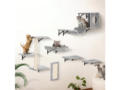 Nástenné police pre mačky, set 6 ks, nosnosť 40 lbs, s hamakom
