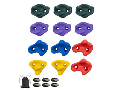 Sada lezeckých chytov na strom 12 chytov 6 popruhov rôzne farby