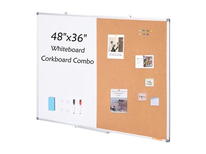 Tabuľa biela s korkom 48×36" hliníkový rám magnetická na stenu