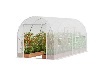 Tunelový skleník 14.6×6.4×6.3 ft, pozinkovaný rám, biela pe plachta