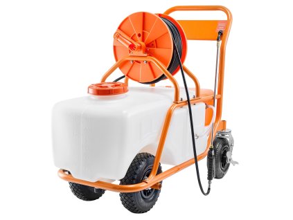 Záhradný postrekovač na kolesách, 60 l, 0–90 PSI, 8 trysiek, 2 tyče