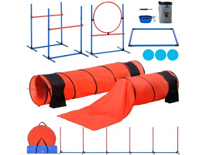 Sada agility pre psy 7 ks: nastaviteľné skoky, 6 tyčí, 2 tunely, kruh