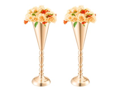 Súprava 10 kovových svadobných stojanov na kvety výška 43 cm zlaté