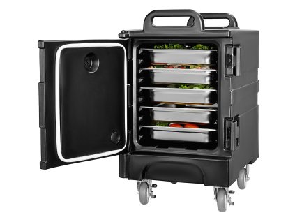 Izolovaný prepravný box na potraviny 81 Qt, predné plnenie, kolesá