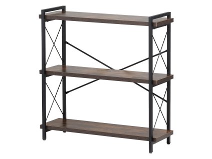 Kovový regál na knihy 3 police, industriálny rustikálny stojaci
