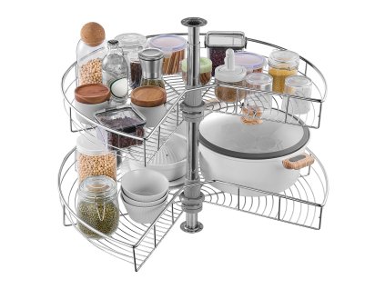 Rohový otočný organizér 28" obličkový 360° 2 úrovne z uhlíkovej ocele