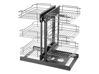 Rohový výsuv 15" š, 3-posch., 6 políc, chr. oceľ, obojsmerný