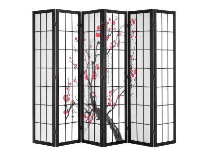 Sklopný japonský paraván, 6 panelov, drevený, prenosný, do interiéru