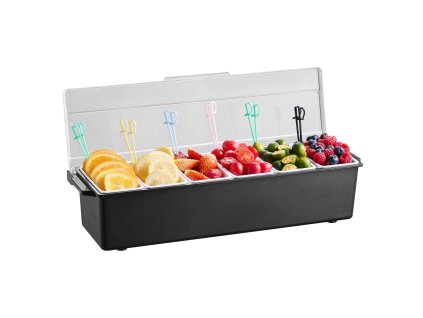 Chladiaci zásobník na prílohy 6 priehradiek, s vekom, na bar
