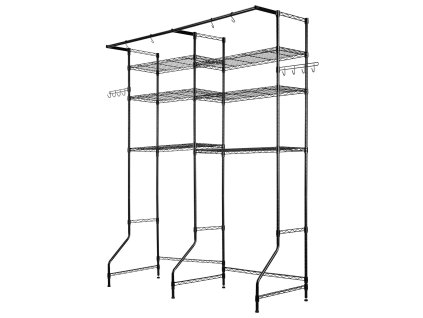 Polica nad práčku a sušičku, 6 úrovní, vešiaková tyč a háčiky