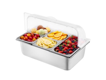 Stolový zásobník 5 nerez nádob, priehľadné veko, 3 mraziace boxy