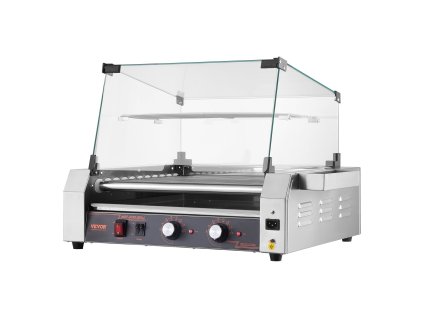 Valčekový gril na párky 30 ks, 11 valčekov, nerez, 2200W s krytom