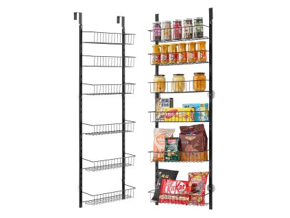 Závesný organizér na dvere, 6 políc, oceľ, nastaviteľný, čierny