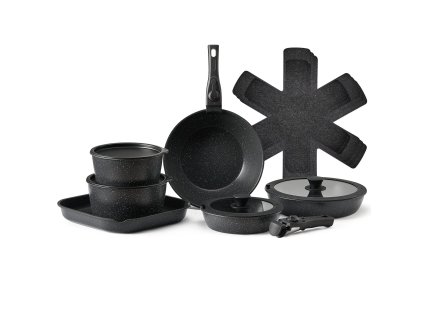 17-dielna sada riadu, granitový nepriľnavý, indukcia, do rúry, čierna