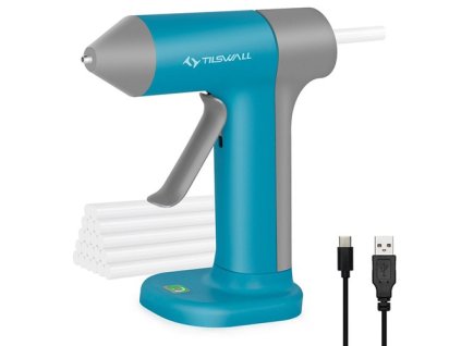 Tilswall W106 4V Cordless Hot Glue Gun, 30s Fast Preheating with 20pcs 7*140mm Glue Sticks (0.28*5.51inch), Anti-drip Nozzle, 2000mAh Type-C Rechargeable