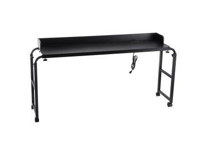 Stolík nad posteľ, výškovo nastaviteľný, 4 kolieska (2 brzdy), zásuvka