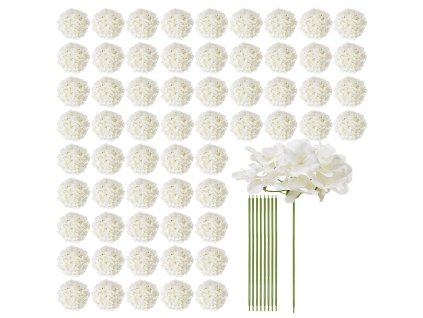 Umelé hortenzie 305 pcs biele hodvábne s stopkami na kytice a aranže
