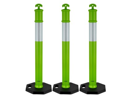 Delineačné stĺpiky 3 ks 1140 mm, ťažká základňa, reflexné pásy, zelené