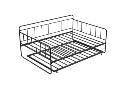 Denná posteľ v plnej veľkosti s výsuvným lôžkom, kovový rám, lamely