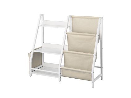 Detský 3-poschodový regál na knihy a hračky s látkovým vreckom