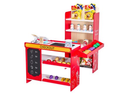Detský drevený obchodný pult s pásom, skenerom, pokladňou a váhou