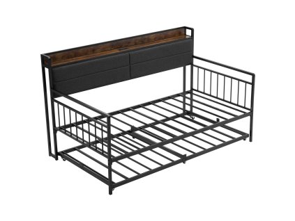 Jednolôžkový rám daybedu twin s prístelkou, kovový, nabíjacia stanica