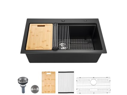 Kuchynský granitový jednodrez 84 cm, vrchná montáž, čierny pre karavan