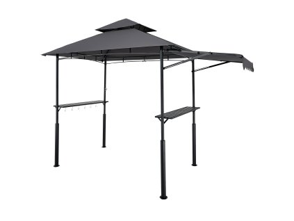 Prístrešok na gril 2.43×1.5 m, dvojitý vrch, 2 bočné police s háčikmi