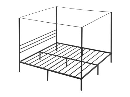 Rám postele king size s baldachýnom, kovový, 4 stĺpy, lamely, čierny