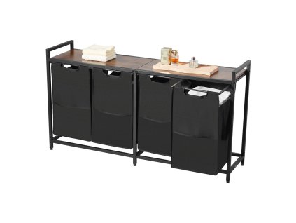 Stojan na triedenie bielizne 4 sekcie, kovový rám a drevený vrch