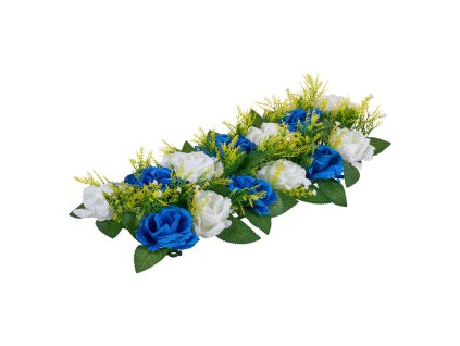 Umelé kvetinové guľky 10 ks 500×220 mm modro-biele ruže na stôl