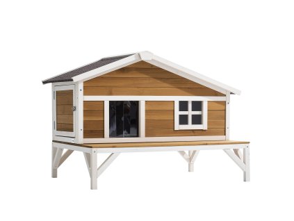 Izolovaný drevený domček pre mačky, zvýšený, nepremokavý, 110×85×78 cm