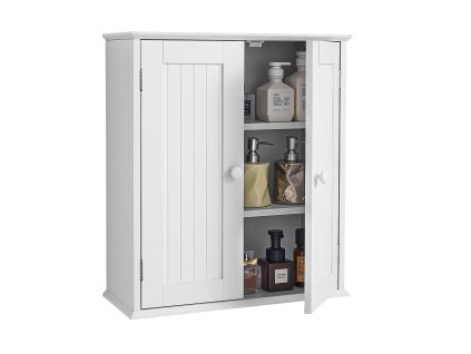 Kúpeľňová nástenná skrinka nad wc 2 dvierka nastaviteľná polica, biela