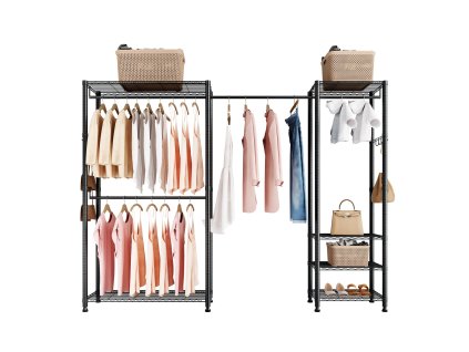 Stojací šatníkový vešiak s oceľovým rámom, nosnosť 363 kg, police