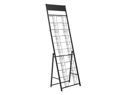 Stojan na brožúry 20 priehradok, voľne stojací, kovový, čierny