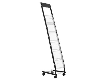 Stojan na brožúry, kovový, 6 priečinkov, stojací na kolieskach