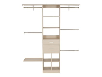 Systém do šatníka s 2 zásuvkami, drevené organizéry, 5 ramien, sivý