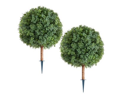 Umelé tvarované buxusové stromčeky, 2 ks, výška 686 mm, s kolíkom
